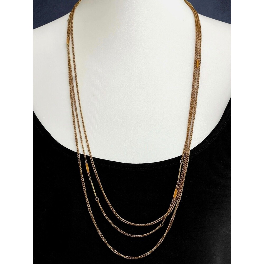 Vintage Gold Tone Necklace Multi Strand Layered Chain 30" Long Tiered Jewelry